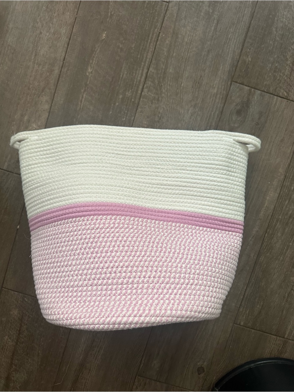 White & Light Pink Woven Storage Basket - Organizer